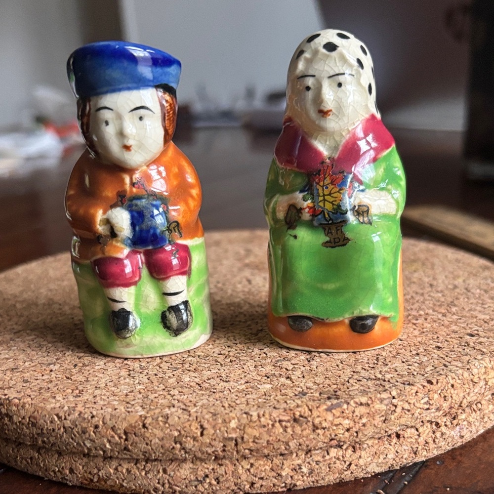 Colorful Vintage Couple Ceramic Salt and Pepper Set